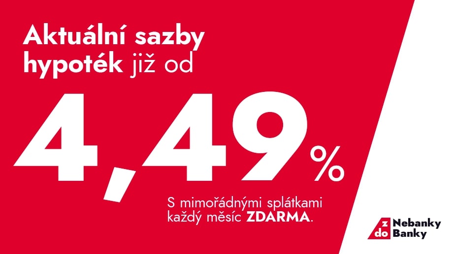 Aktuální sazby hypoték již od 4,49%. S mimořádnými splátkami každý měsíc ZDARMA.