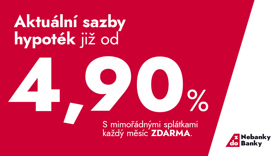 Aktuální sazby hypoték již od 4,90%. S mimořádnými splátkami každý měsíc ZDARMA.